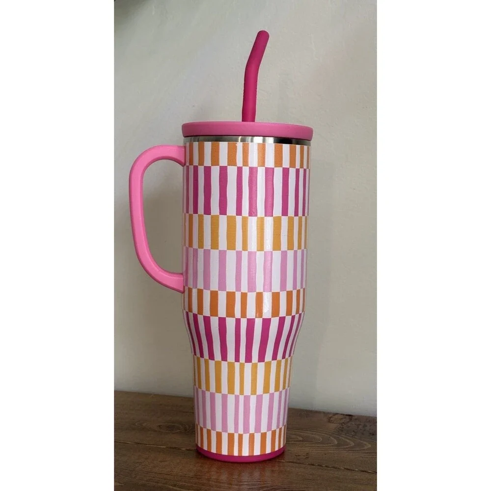 Swig Life Mega Mug Sherbet Stripe Tumbler w/Handle & Straw 40 Oz Cabana Stripe